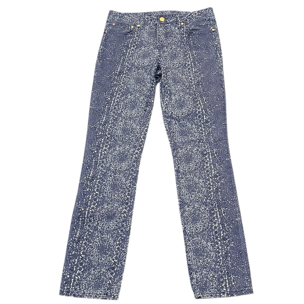 Tory Burch Ivy Super Skinny Jean Blue/Cream Boho Luxe Mosaic Print 29/Fits 30x31